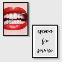 Kit 2 Quadros Para Dentista Escova Fio Sorriso 24x18cm - com vidro