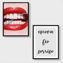 Kit 2 Quadros Para Dentista Escova Fio Sorriso 33x24cm