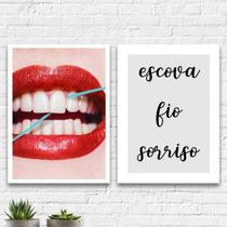 Kit 2 Quadros Para Dentista Escova Fio Sorriso 45X34 Branca