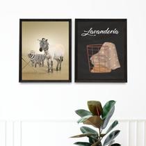 Kit 2 Quadros Para Lavandería - Zebra 24x18cm - com vidro