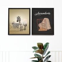 Kit 2 Quadros Para Lavandería - Zebra 33X24Cm