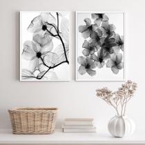 Kit 2 Quadros Para Sala Florais Transparentes 24x18cm - com vidro