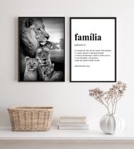 Kit 2 Quadros Para Sala Leões- Família 33X24Cm - Com Vidro