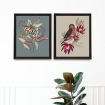 Kit 2 Quadros Para Varanda Passarinho e Borboleta 33x24cm