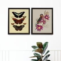 Kit 2 Quadros Para Varanda Pássaro E Borboletas 33X24Cm Kit 2 Quadros Para Varanda Pássaro E Borboletas 33X24Cm