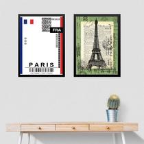 Kit 2 Quadros Passagem Para Paris 24x18cm - com vidro