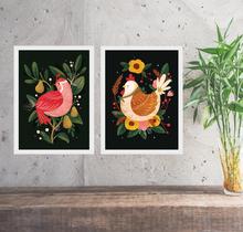 Kit 2 Quadros Passarinho e Galinha Vintage Retrô 33x24cm