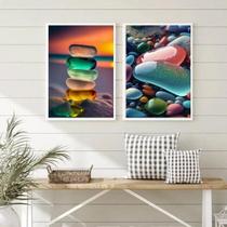 Kit 2 Quadros Pedras Coloridas- Ilha Creta 33X24Cm - Vidro Kit 2 Quadros Pedras Coloridas- Ilha Creta 33X24Cm - Vidro