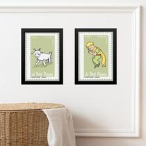 Kit 2 Quadros Pequeno Príncipe Verde- Selos 45x34cm - com vidro