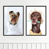Kit 2 Quadros Pet Shop - Banho 45X34Cm