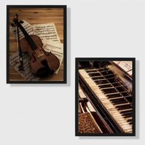 Kit 2 Quadros Piano e Violino 33x24cm - com vidro