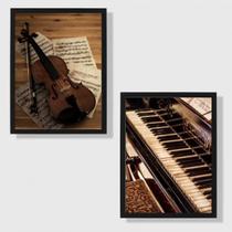 Kit 2 Quadros Piano e Violino 45x34cm - com vidro - Quadros On-line