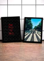 Kit 2 Quadros Pink Floyd Piper Gate c/ Vidro e Moldura Preta Tam:A4