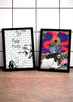 Kit 2 Quadros Pink Floyd Prism Art c/ Vidro e Moldura Preta Tam:A4 Kit 2 Quadros Pink Floyd Prism Art c/ Vidro e Moldura Preta Tam:A4