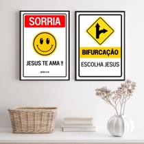 Kit 2 Quadros Placas Cristãs - Jesus 24x18cm - com vidro Kit 2 Quadros Placas Cristãs - Jesus 24x18cm - com vidro