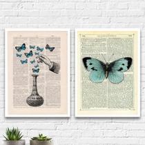 Kit 2 Quadros Poção De Borboletas 33X24Cm Madeira Preta