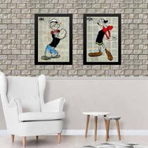 Kit 2 Quadros Popeye e Olívia Palito 33x24cm - com vidro