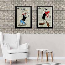 Kit 2 Quadros Popeye E Olívia Palito 33X24Cm