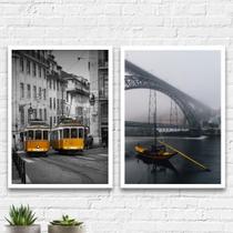 Kit 2 Quadros Portugal Amarelos 33X24Cm Com Vidro - Preta