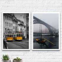 Kit 2 Quadros Portugal Amarelos 45x34cm - com vidro