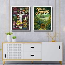 Kit 2 Quadros Posters Rio De Janeiro 33x24cm - com vidro