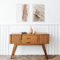 Kit 2 Quadros Praia Bege - Folha E Concha 45X34Cm