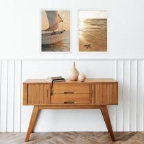 Kit 2 Quadros Praia Bege - Mar e Barco 33x24cm