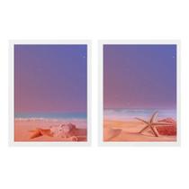 Kit 2 Quadros Praia Galáxia Estrela 33X24Cm - Com Vidro