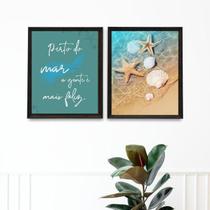 Kit 2 Quadros Praia Mar Felicidade - Conchas 45X34Cm