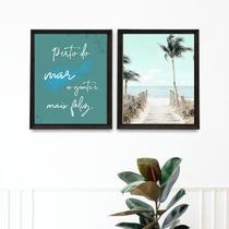 Kit 2 Quadros Praia Mar Felicidade - Coqueiros 24x18cm - com vidro Kit 2 Quadros Praia Mar Felicidade - Coqueiros 24x18cm - com vidro