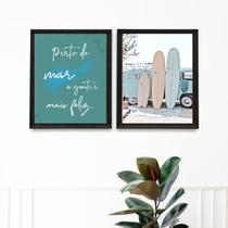 Kit 2 Quadros Praia Mar Felicidade - Surf 45x34cm
