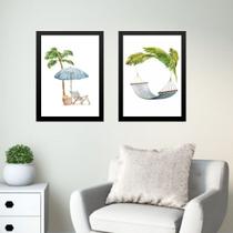 Kit 2 Quadros Praia Relax - Aquarela 45x34cm