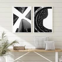 Kit 2 Quadros Prédios Arquitetura 33x24cm - Madeira Preta