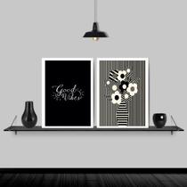 Kit 2 Quadros Preto E Branco Good Vibes 45x34cm - com vidro
