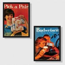 Kit 2 Quadros Propagandas Antigas Cerveja 45X34 Vidro Preta