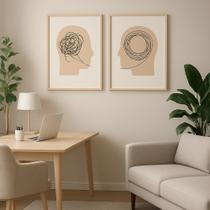 Kit 2 Quadros Psicologia Linhas da Mente 40x60 Moldura