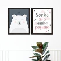 Kit 2 Quadros Quarto Bebê Urso Rosa e Cinza 45x34cm Kit 2 Quadros Quarto Bebê Urso Rosa e Cinza 45x34cm