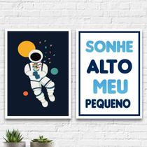 Kit 2 Quadros Quarto Criança Astronauta 33X24Cm