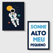 Kit 2 Quadros Quarto Criança Astronauta 33x24cm