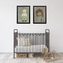 Kit 2 Quadros Quarto De Bebê Ursos Vintage 33X24Cm - Vidro