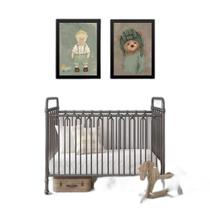 Kit 2 Quadros Quarto De Bebê Ursos Vintage 33X24Cm - Vidro