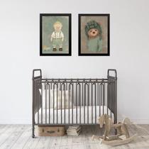 Kit 2 Quadros Quarto De Bebê Ursos Vintage 45x34cm - com vidro