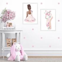 Kit 2 Quadros Quarto Menina Bailarina Floral 24x18cm - com vidro Kit 2 Quadros Quarto Menina Bailarina Floral 24x18cm - com vidro