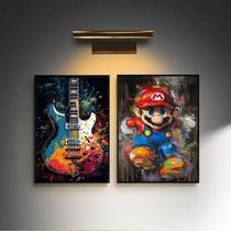 Kit 2 Quadros Quarto Menino Rock E Gamer 33X24Cm - Com Vidro