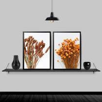 Kit 2 Quadros Ramos De Folhas Secas 33X24 Com Vidro - Preta - Quadros On-Line