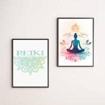 Kit 2 Quadros Reiki - Mulher Mandala 24x18cm - com vidro