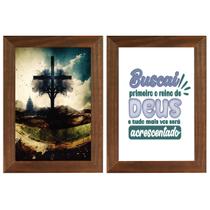 Kit 2 Quadros Religiosos Sagrada Família Jesus Maria José Versículos Bíblicos 40cm