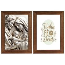 Kit 2 Quadros Religiosos Sagrada Família Jesus Maria José Versículos Bíblicos 40cm