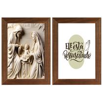 Kit 2 Quadros Religiosos Sagrada Família Jesus Maria José Versículos Bíblicos 40cm
