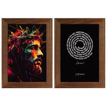 Kit 2 Quadros Religiosos Sagrada Família Jesus Maria José Versículos Bíblicos 40cm
